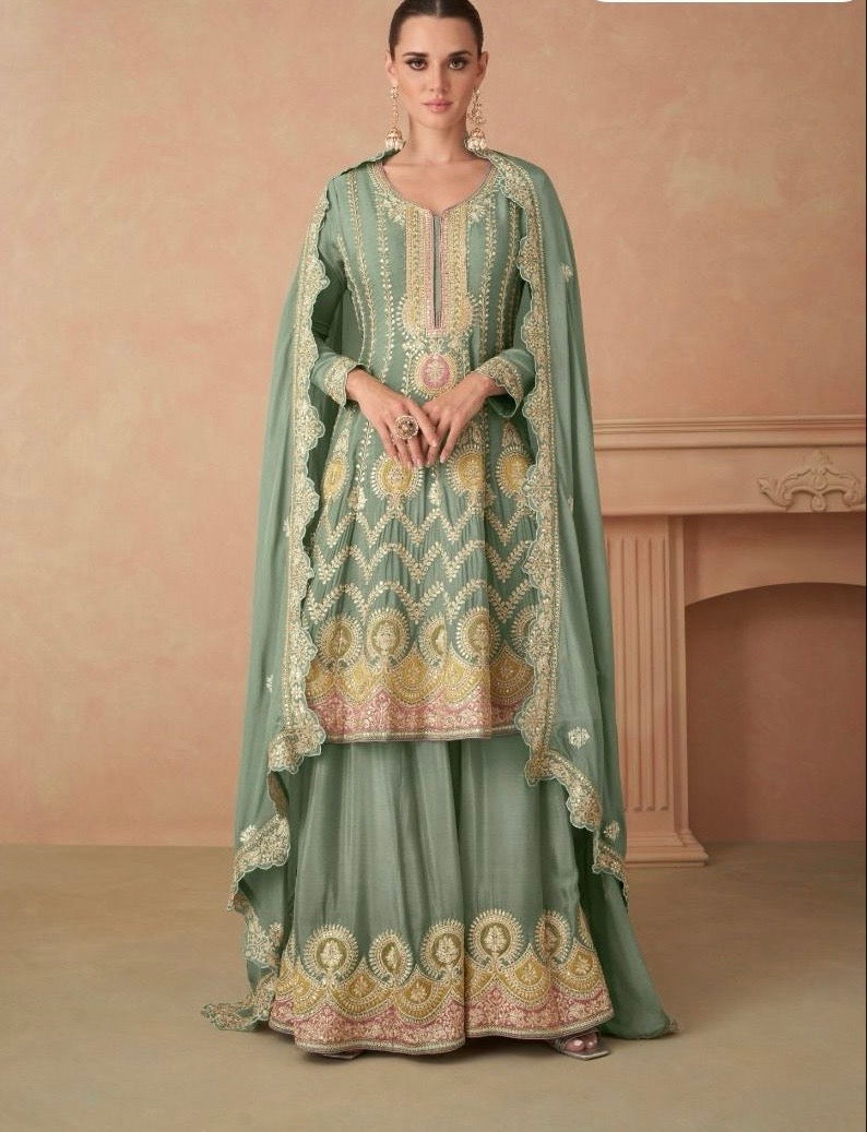 Chinon Indian Tradition Dress Gharara dress - Saffronfashionindia