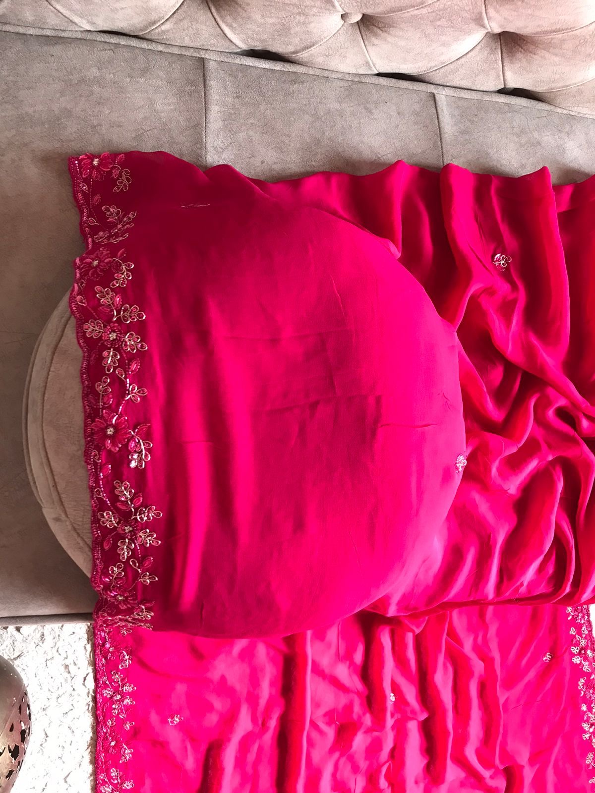 Rani premium pink Gorgette beautiful trendy Partywear Sarees - Saffronfashionindia