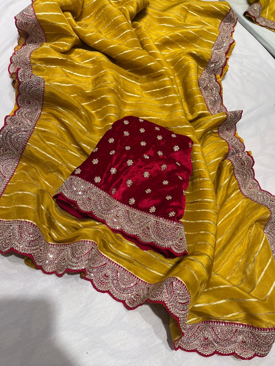 Ivishik tissue saree striped saree velvet blouse sarees SaffronFashion