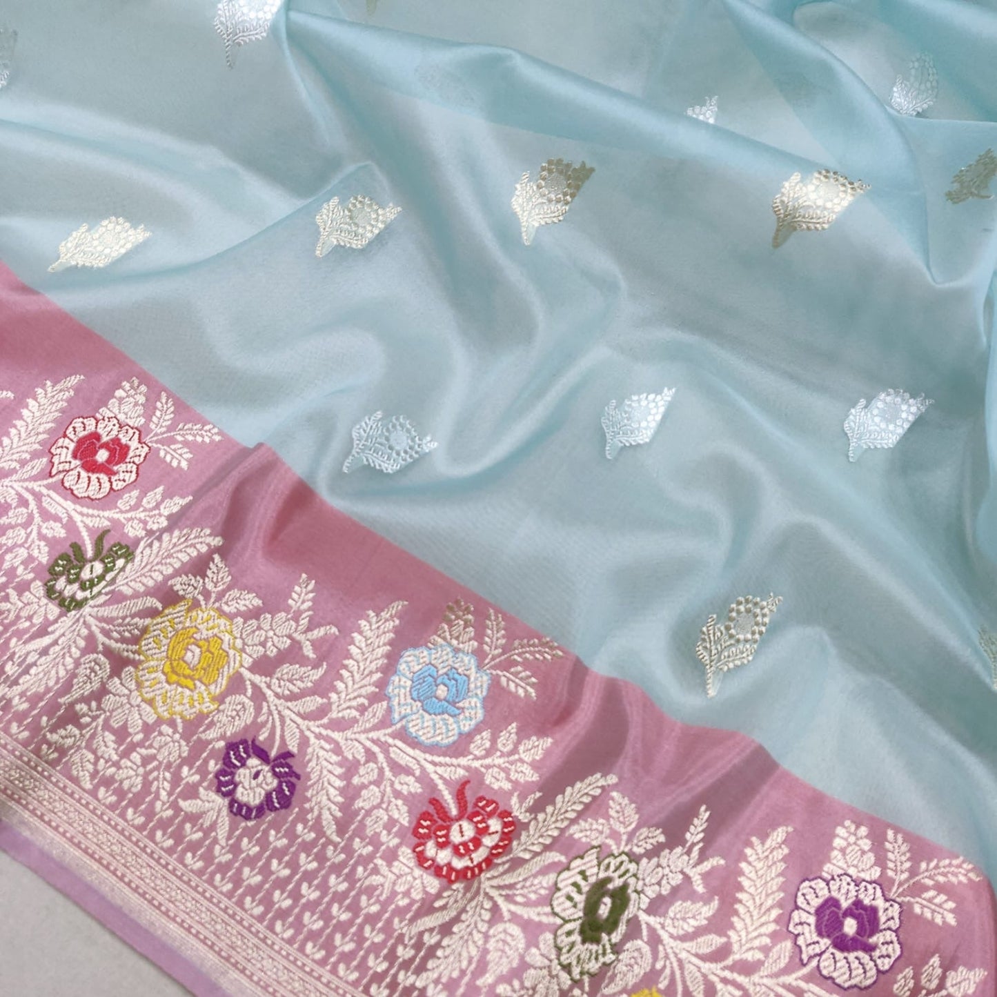 Pirani Kora silk saree handwoven sarees blouse SaffronFashion
