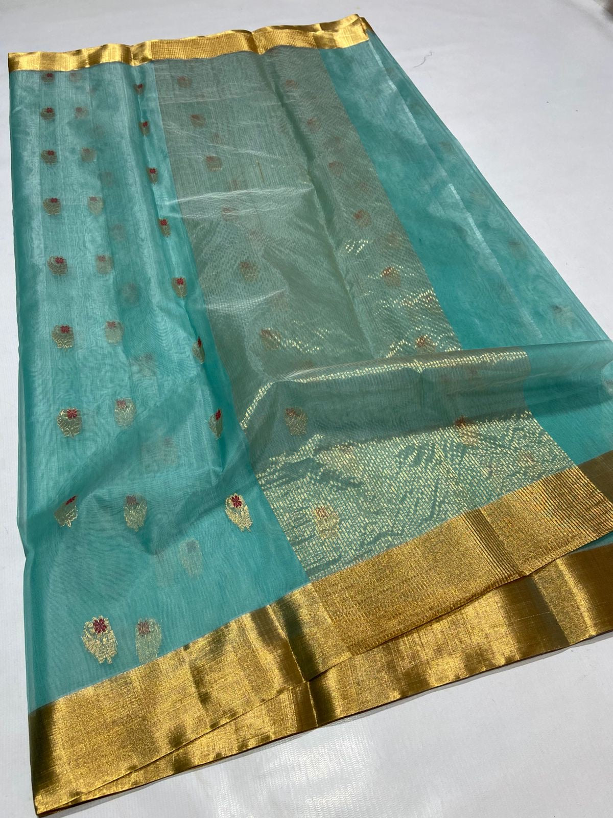 Firoza chanderi saree katan silk saree Indian sarees SaffronFashion