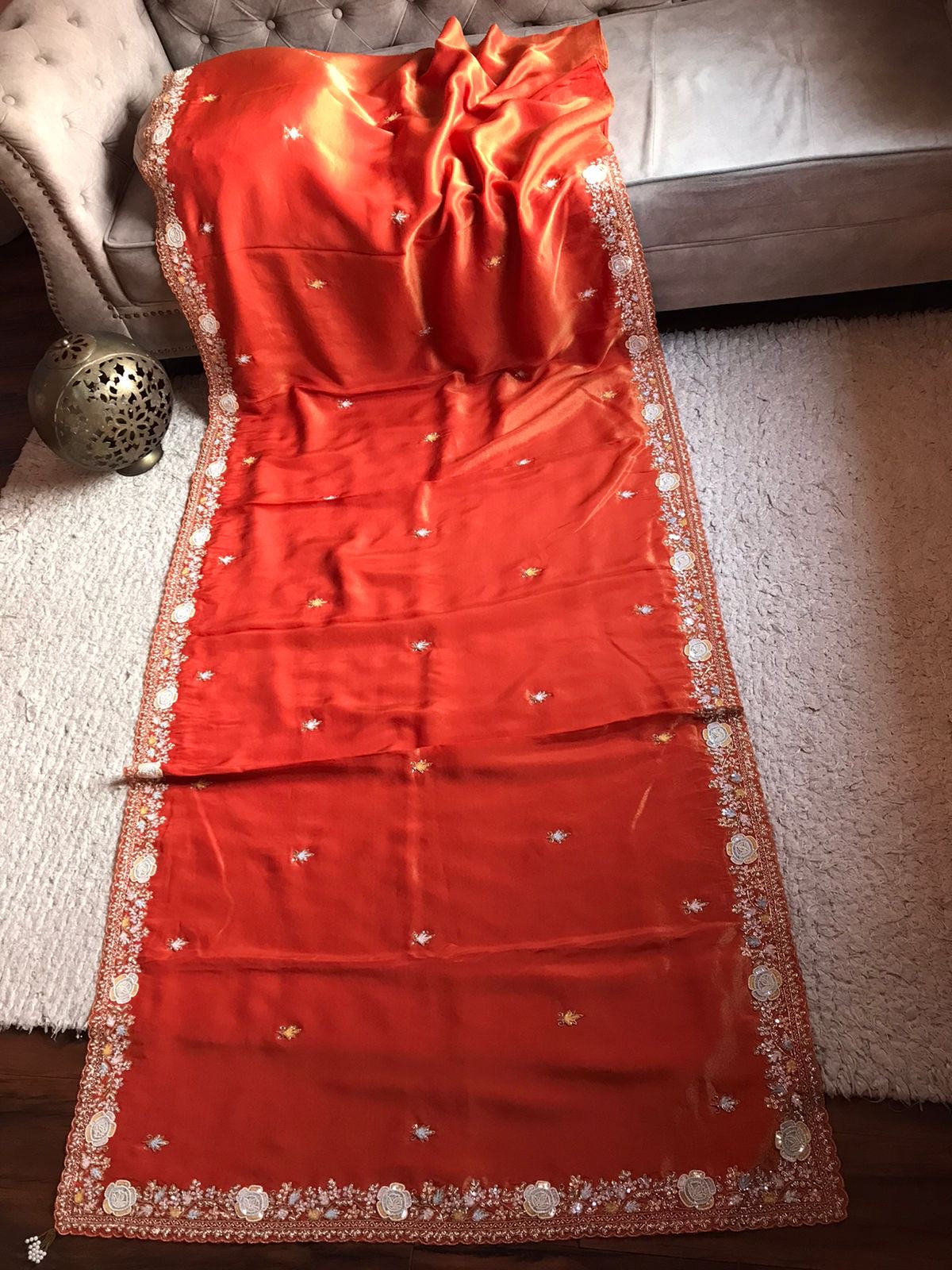 Pearl Orange premium Organza tissue silk sarees - Saffronfashionindia