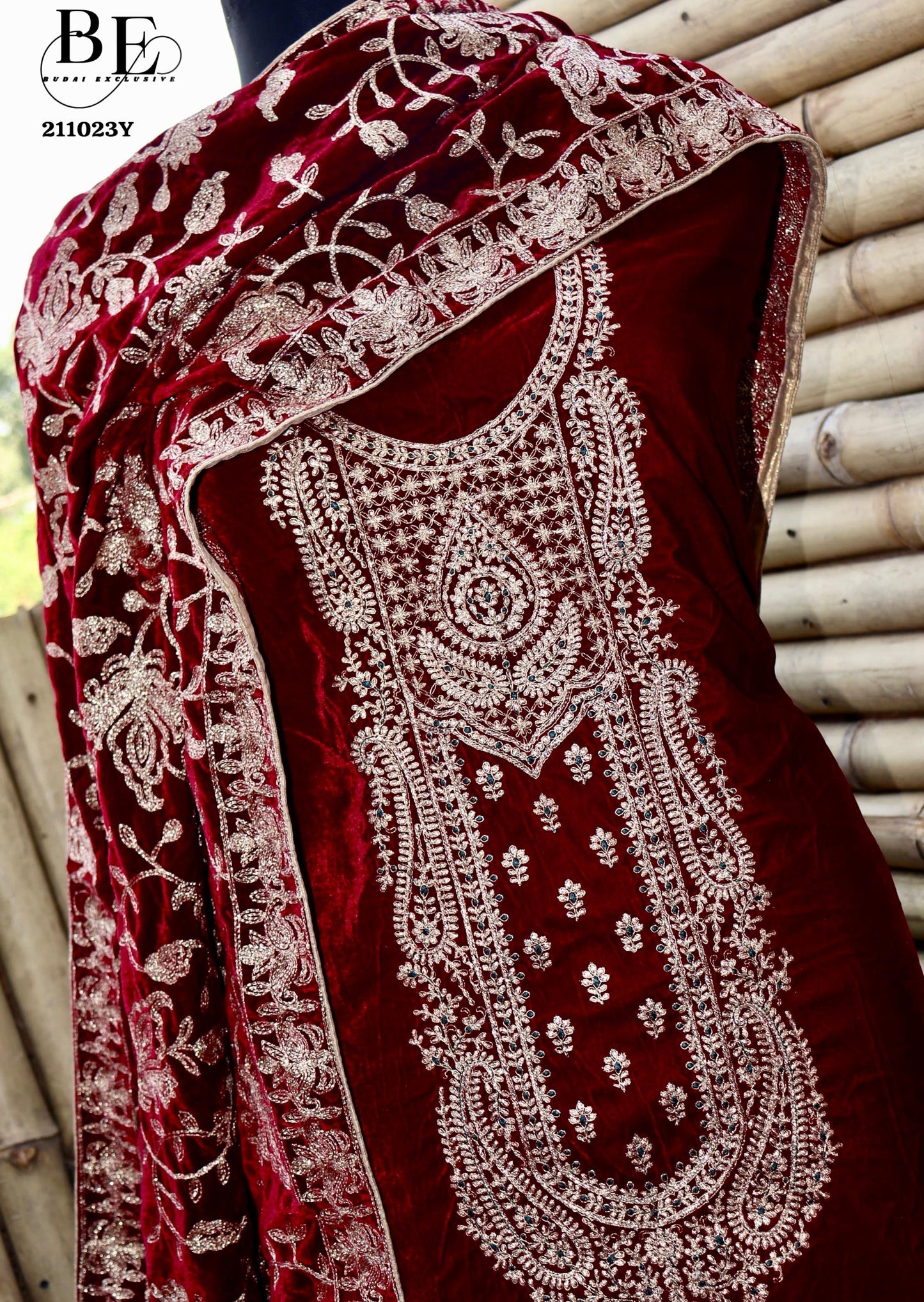 Embroidered Velvet Salwar Kameez - Saffronfashionindia