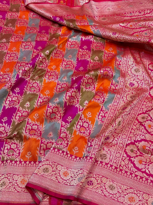 Woven katan pure silk saree rangkat silk saree Indian sari blouse Saffronfashionindia