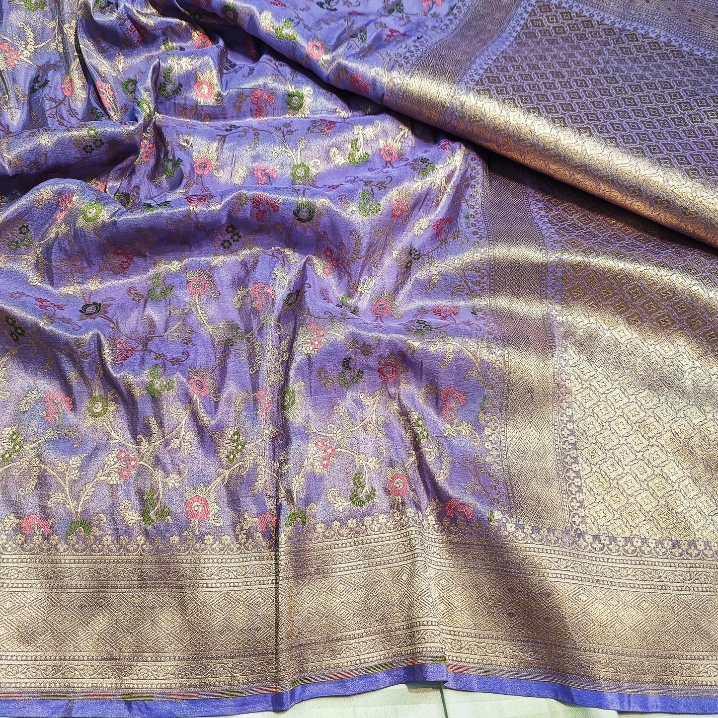 Purple Katan Meenakari handwoven saree tissue silk saree blouse - Saffronfashionindia