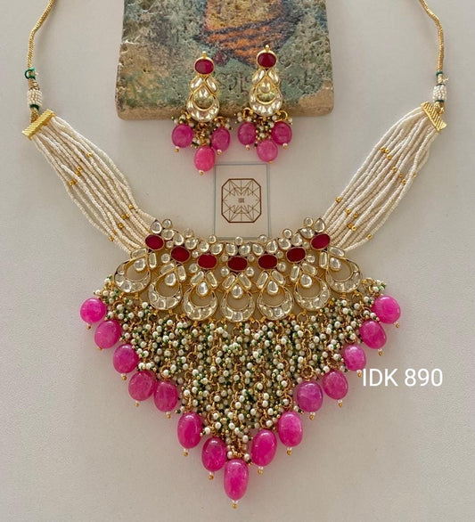 Pinakha pearl Kundan necklace Indian necklace set - Saffronfashionindia