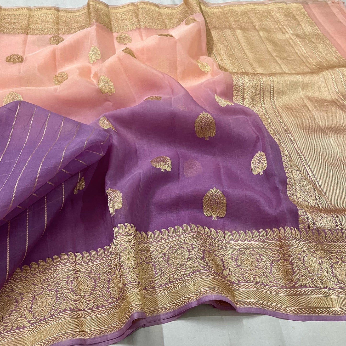 Shaded luxurious saree Kora silk saree women sari blouse - Saffronfashionindia