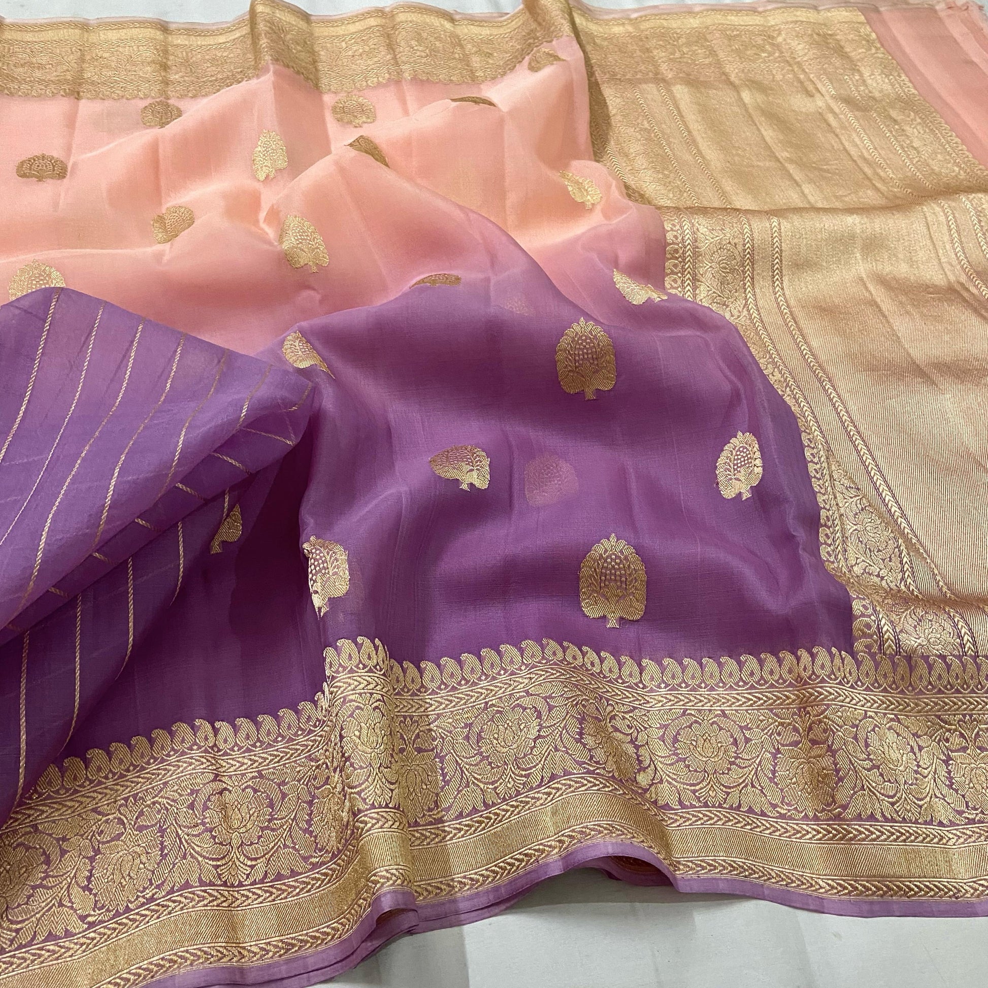 Shaded luxurious saree Kora silk saree women sari blouse - Saffronfashionindia
