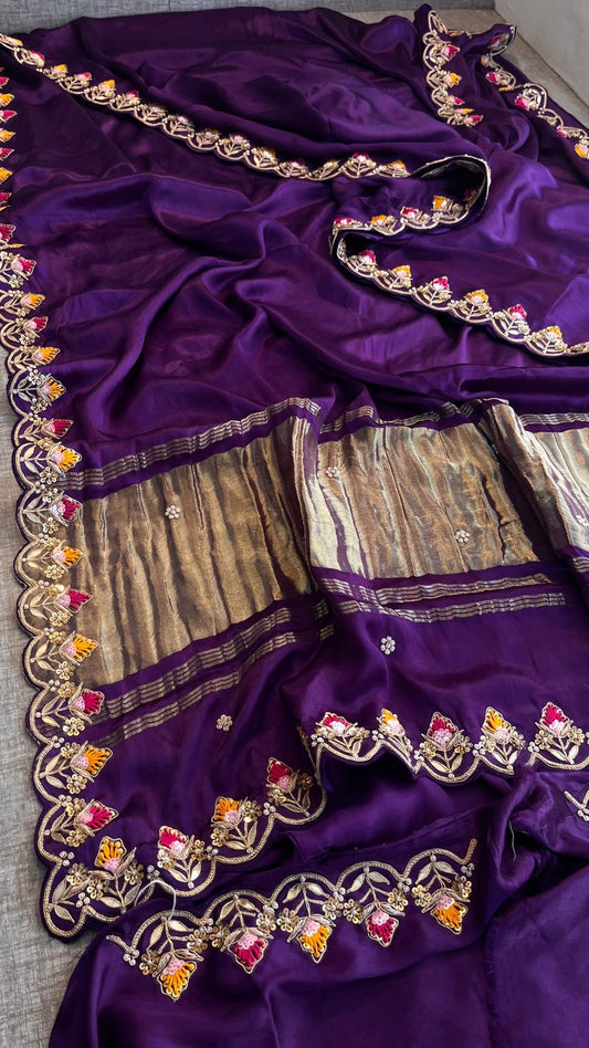 Purple Gajji Silk Saree Luxury Silk Saree blouse - Saffronfashionindia