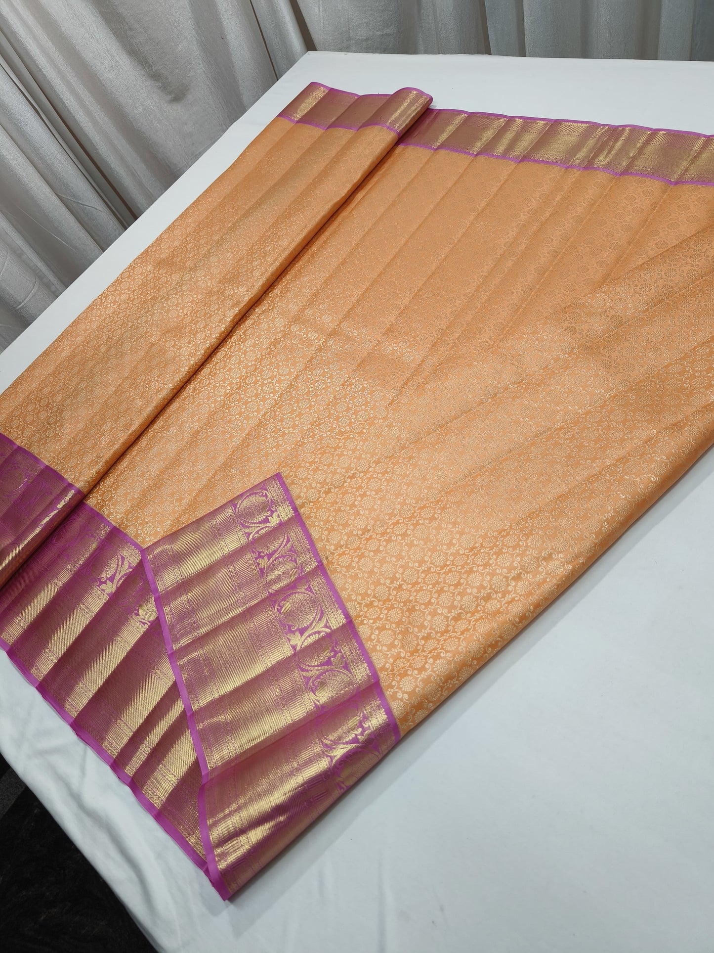 Peach Pure Kanjeevaram Saree South Indian Sari - Saffronfashionindia