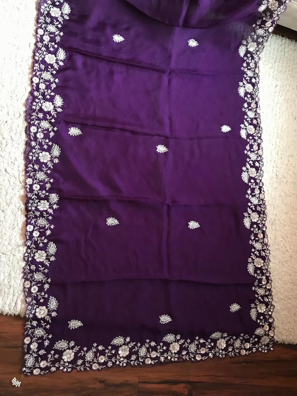 Purple premium organza saree luxury sarees - Saffronfashionindia