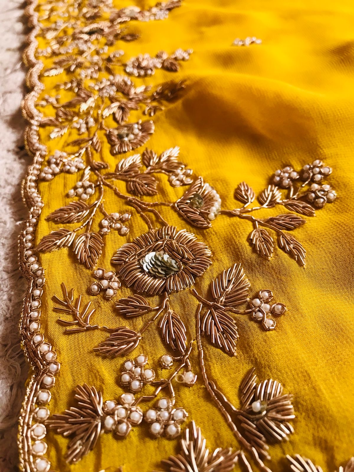 Luxurious Yellow Premium Gorgette Vintage Sarees - Saffronfashionindia