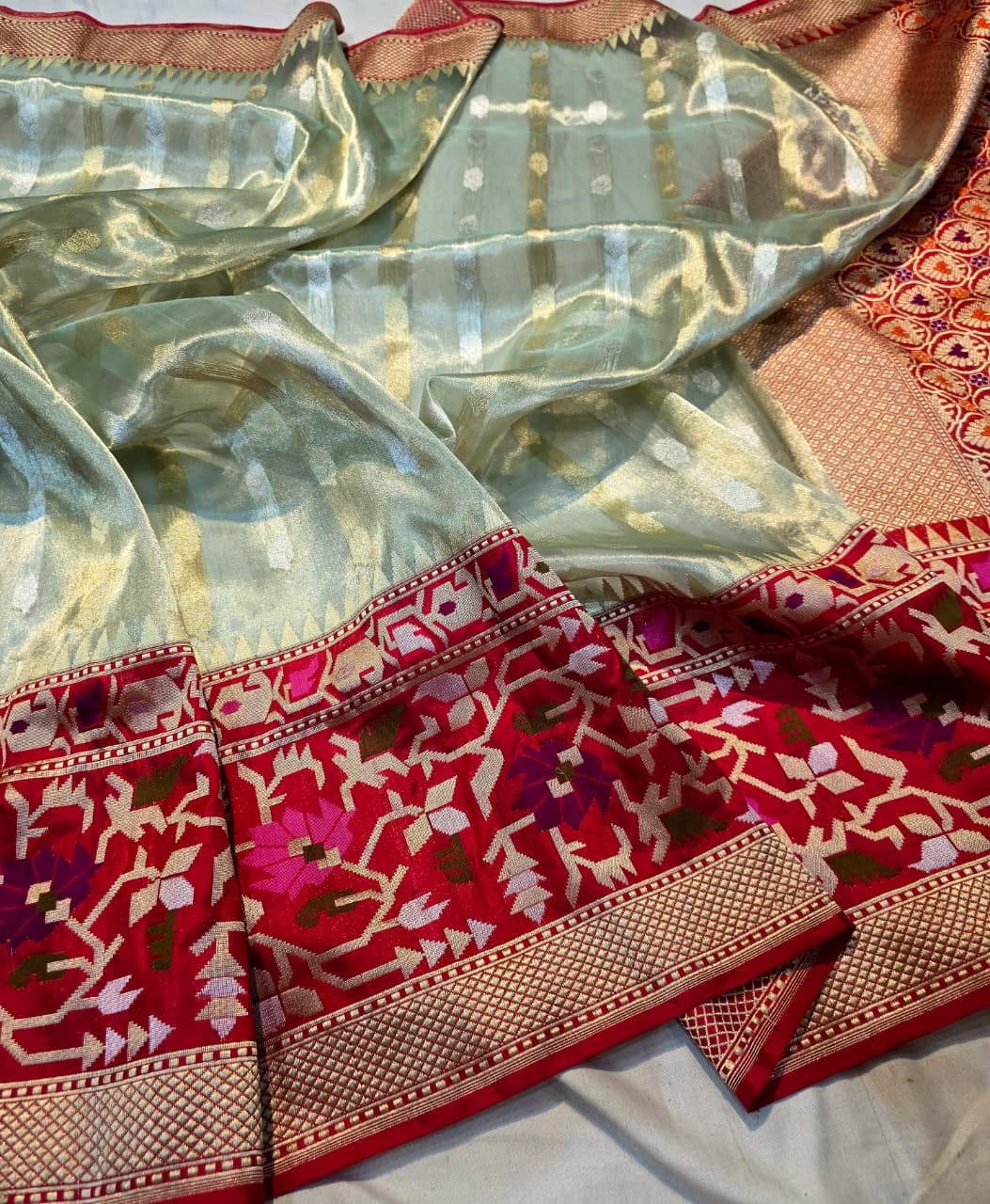 Dhakai Jamdani Paithani saree Banarsi saree handwoven sari blouse SaffronFashion