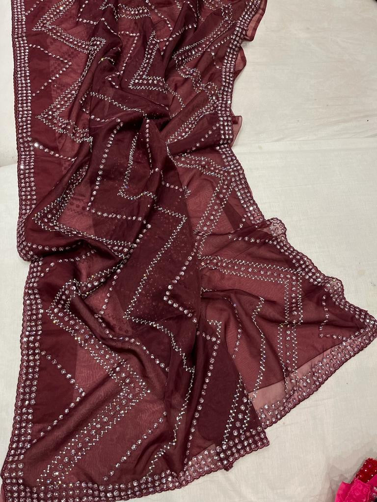 Women organza saree sequins saree lovely sari - Saffronfashionindia