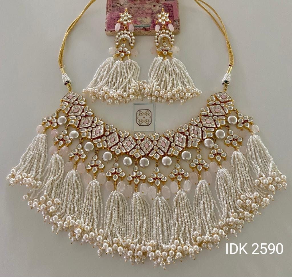 Pearl Necklace Pacchi kundan necklace set - Saffronfashionindia