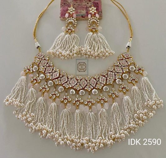 Pearl Necklace Pacchi kundan necklace set - Saffronfashionindia