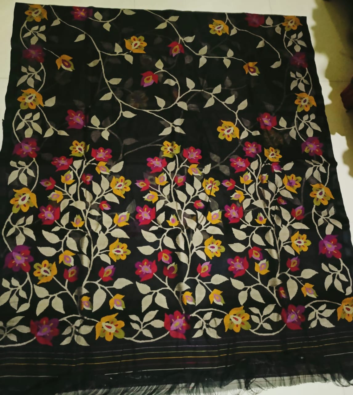Black beauty Jamdani saree floral Tantuj sarees - Saffronfashionindia