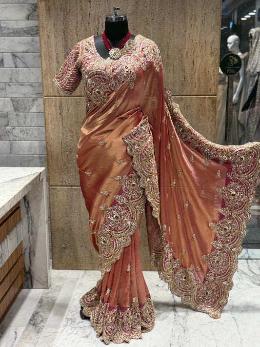 Dual tone pure Kanjeevaram saree wedding sari reception sarees blouse Saffronfashionindia