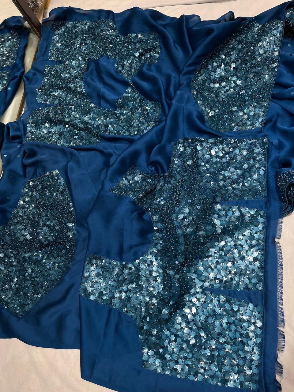Satin Partywear sarees sequins sarees glamour sarees - Saffronfashionindia