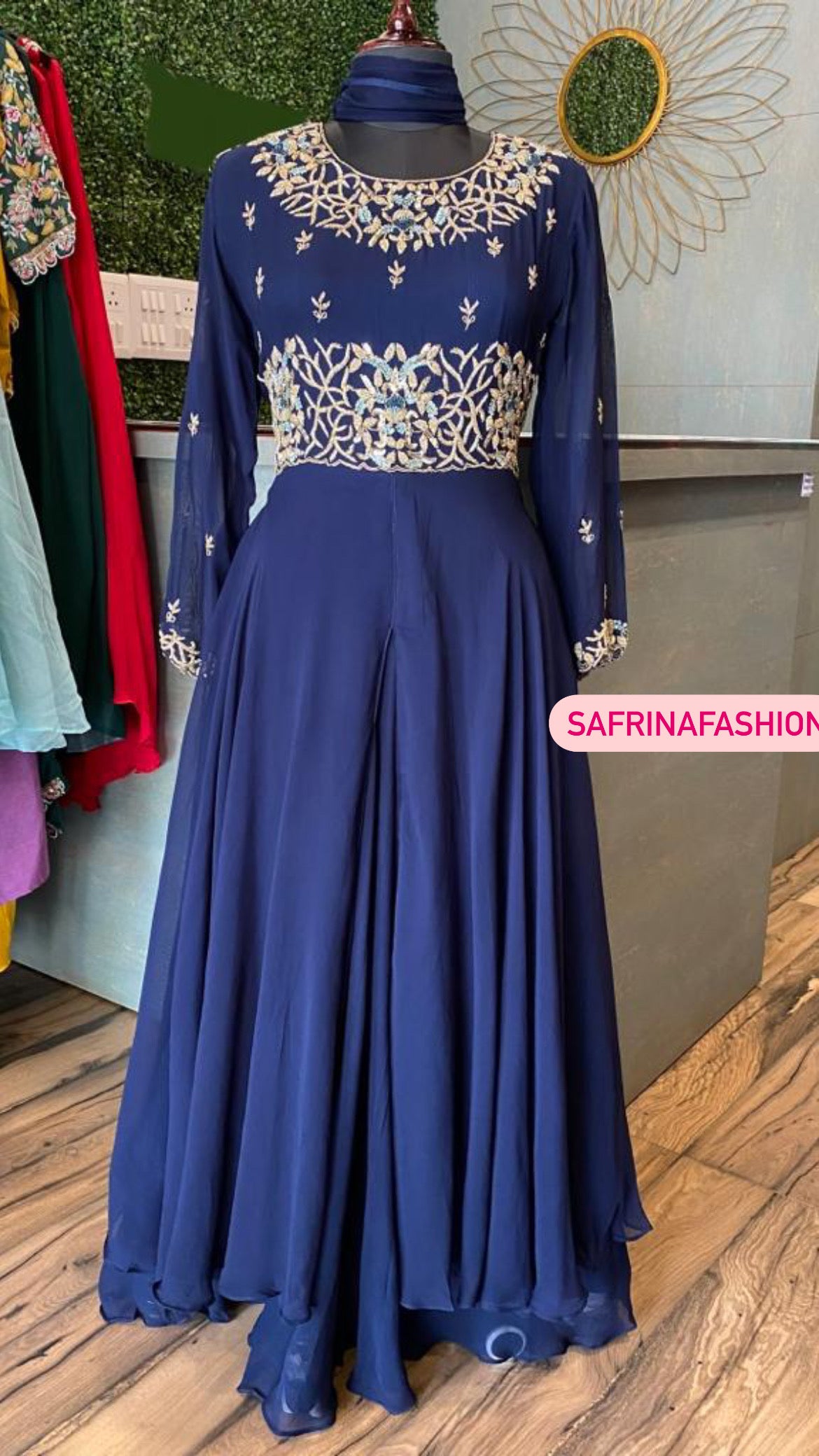 Arni blue gorgette gown - Saffronfashionindia