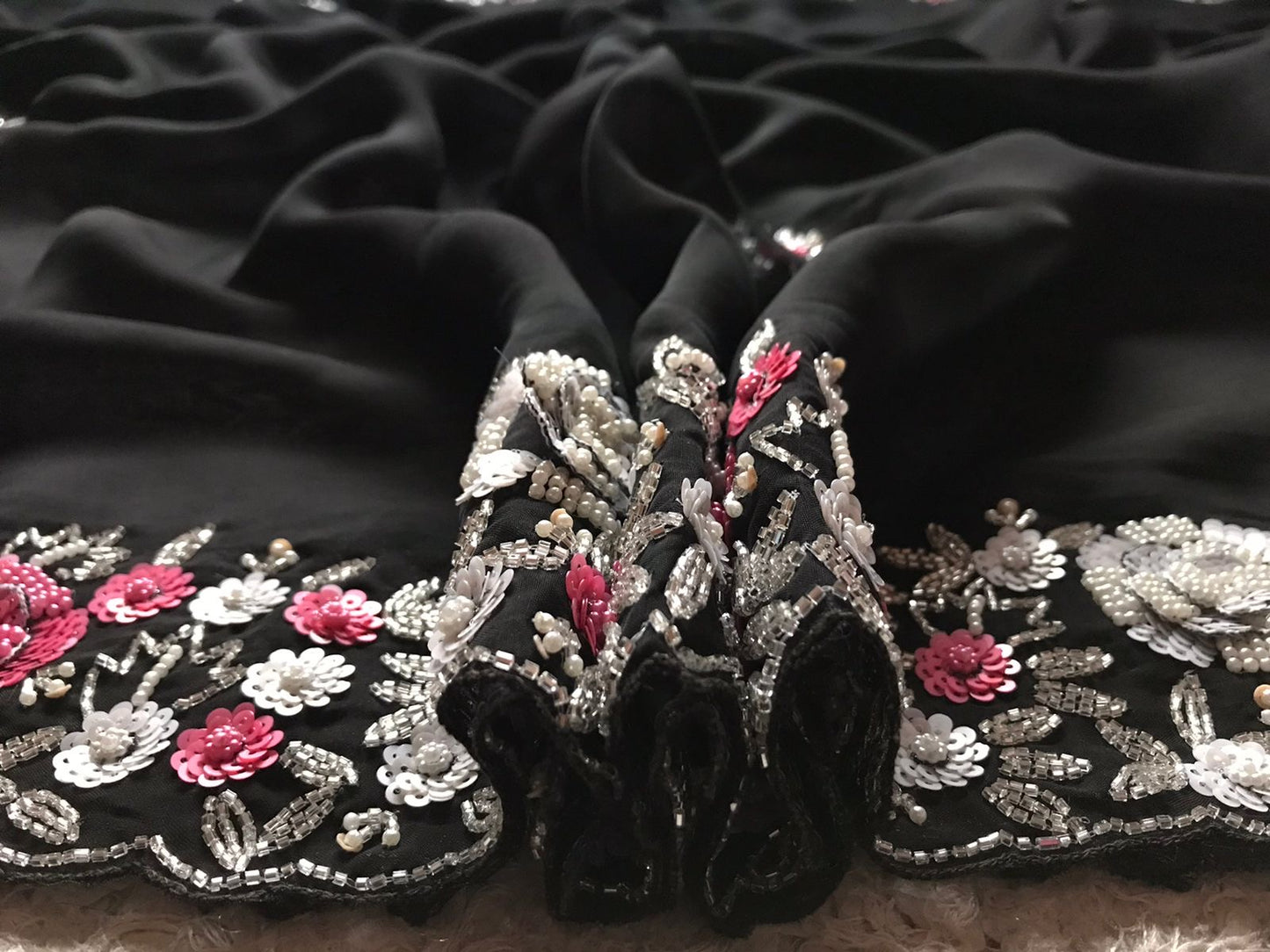 Women Saree Black Sequins Embroidered Saree - Saffronfashionindia