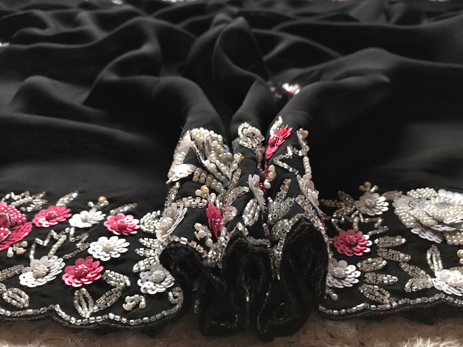 Women Saree Black Sequins Embroidered Saree - Saffronfashionindia
