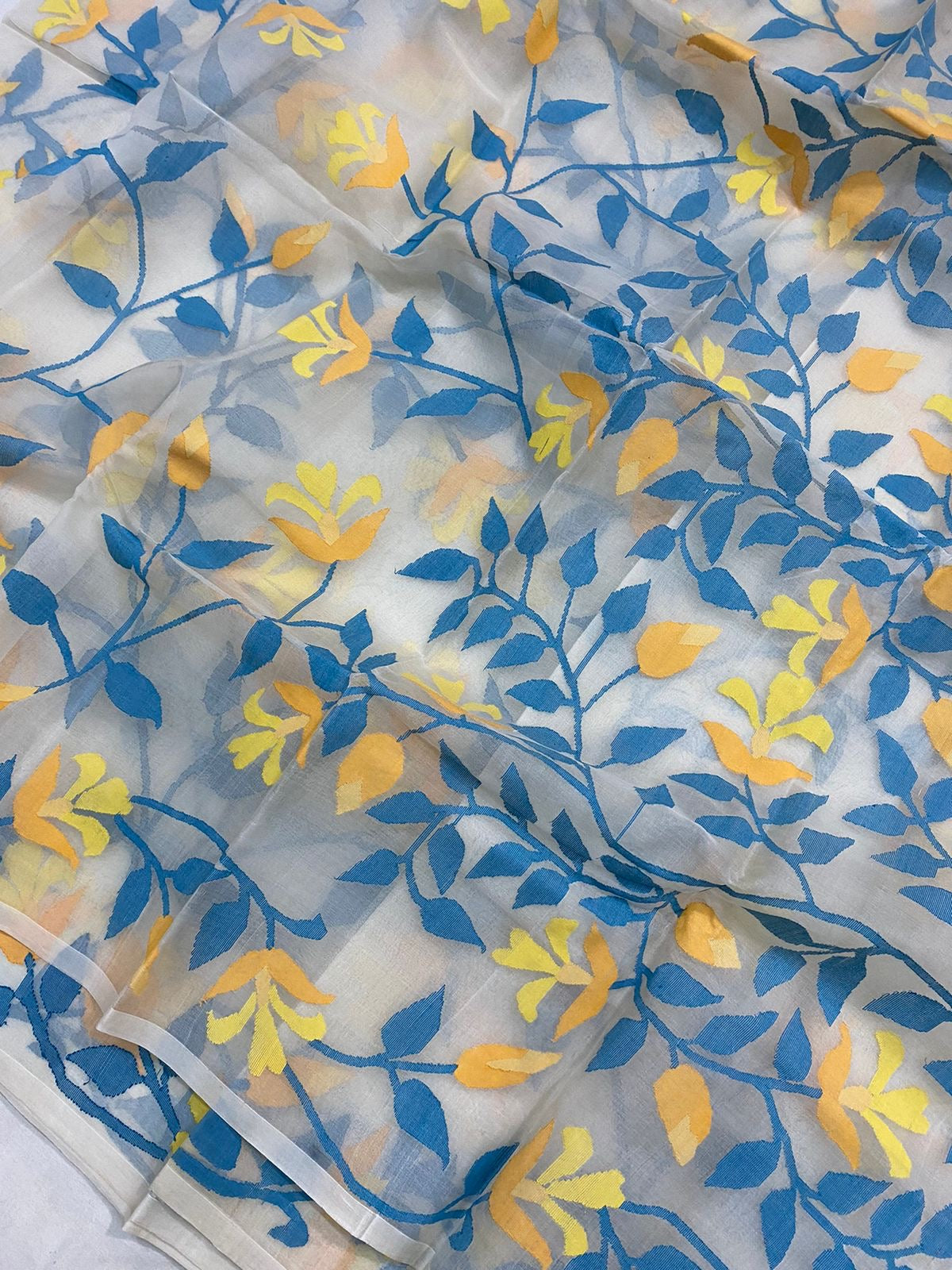 Aqua tantuj muslin handwoven Indian saree - Saffronfashionindia