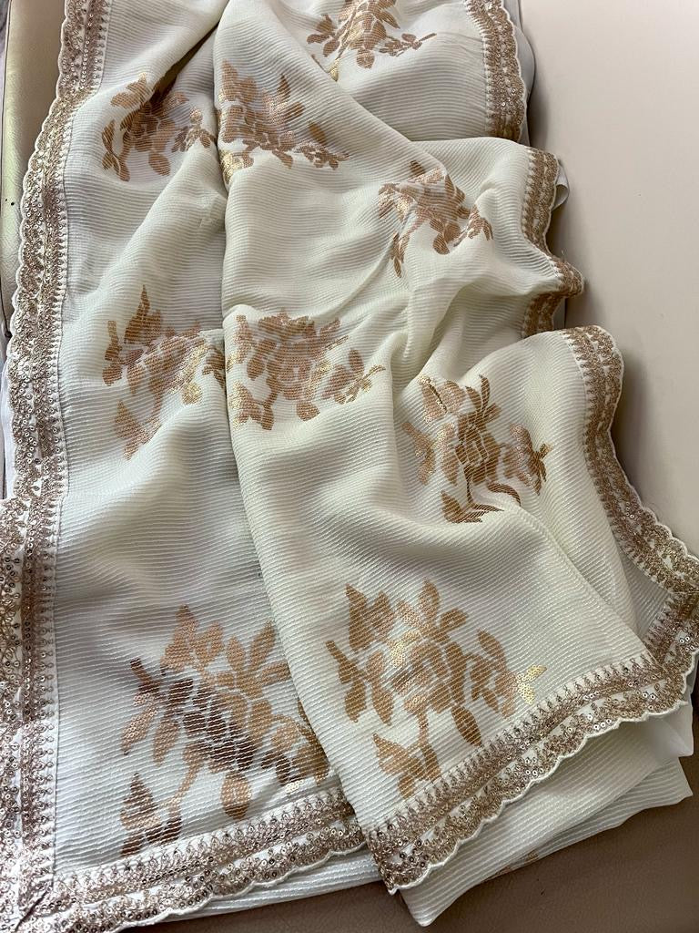 Sequence Gorgette saree women sari - Saffronfashionindia