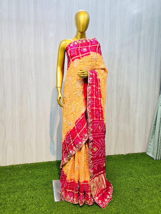 Gharchola saree gajji silk saree Indian sari blouse - Saffronfashionindia