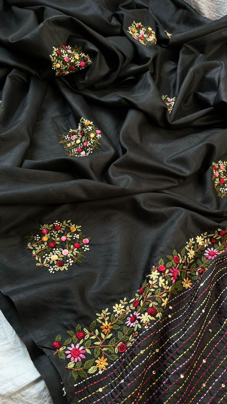 Kivashi Tussar Linen Embroidered Saree Indian Sari - Saffronfashionindia