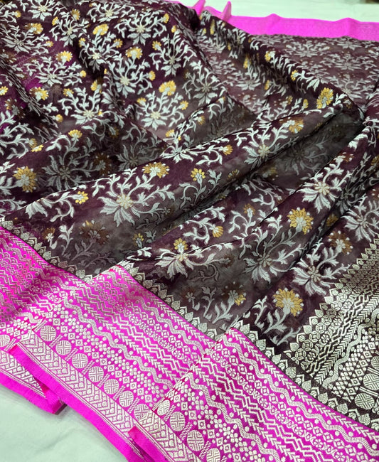 Kora iktara saree nakshi jamdani border saree wedding sari SaffronFashion