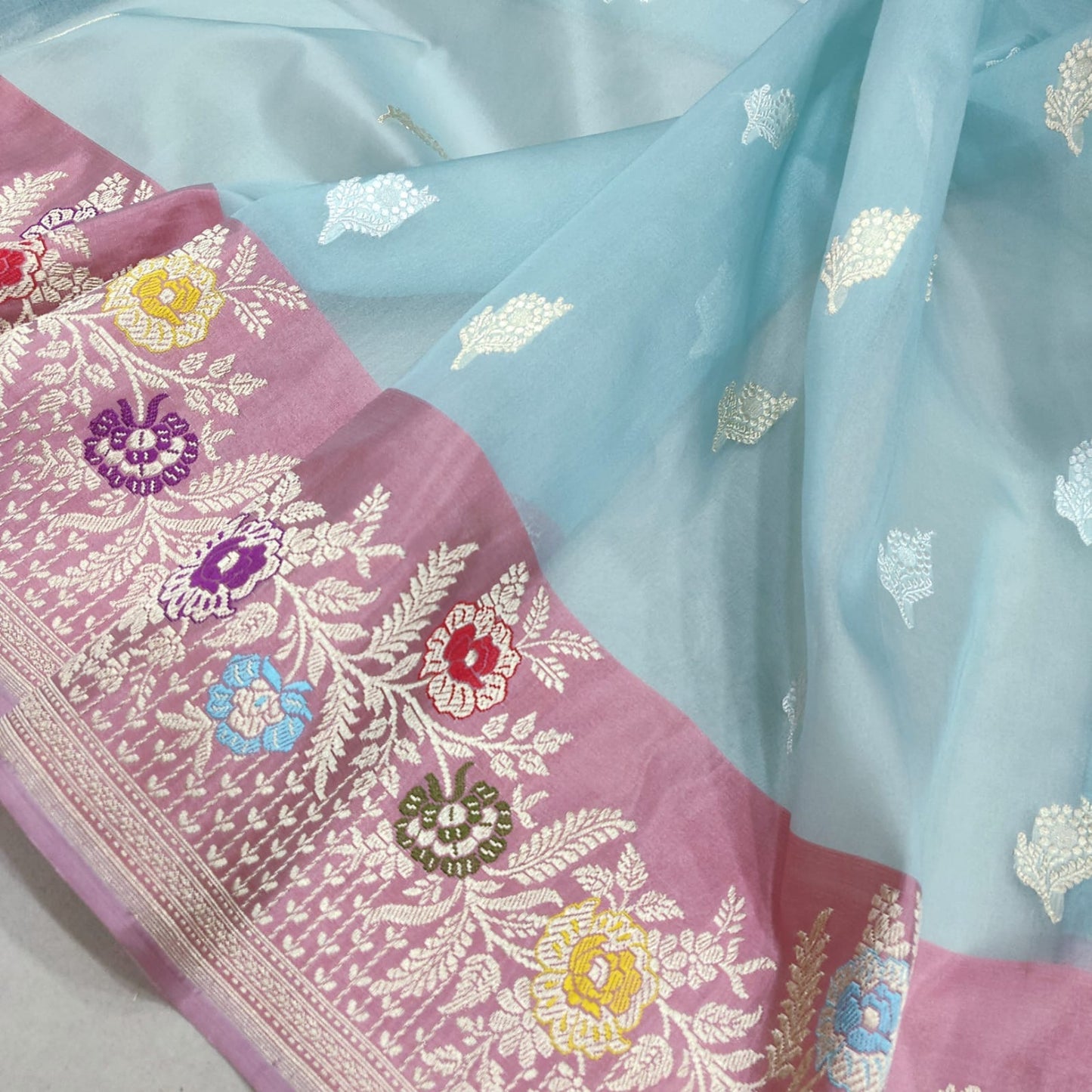 Fazeha handwoven saree Kora silk saree Indian sari - Saffronfashionindia