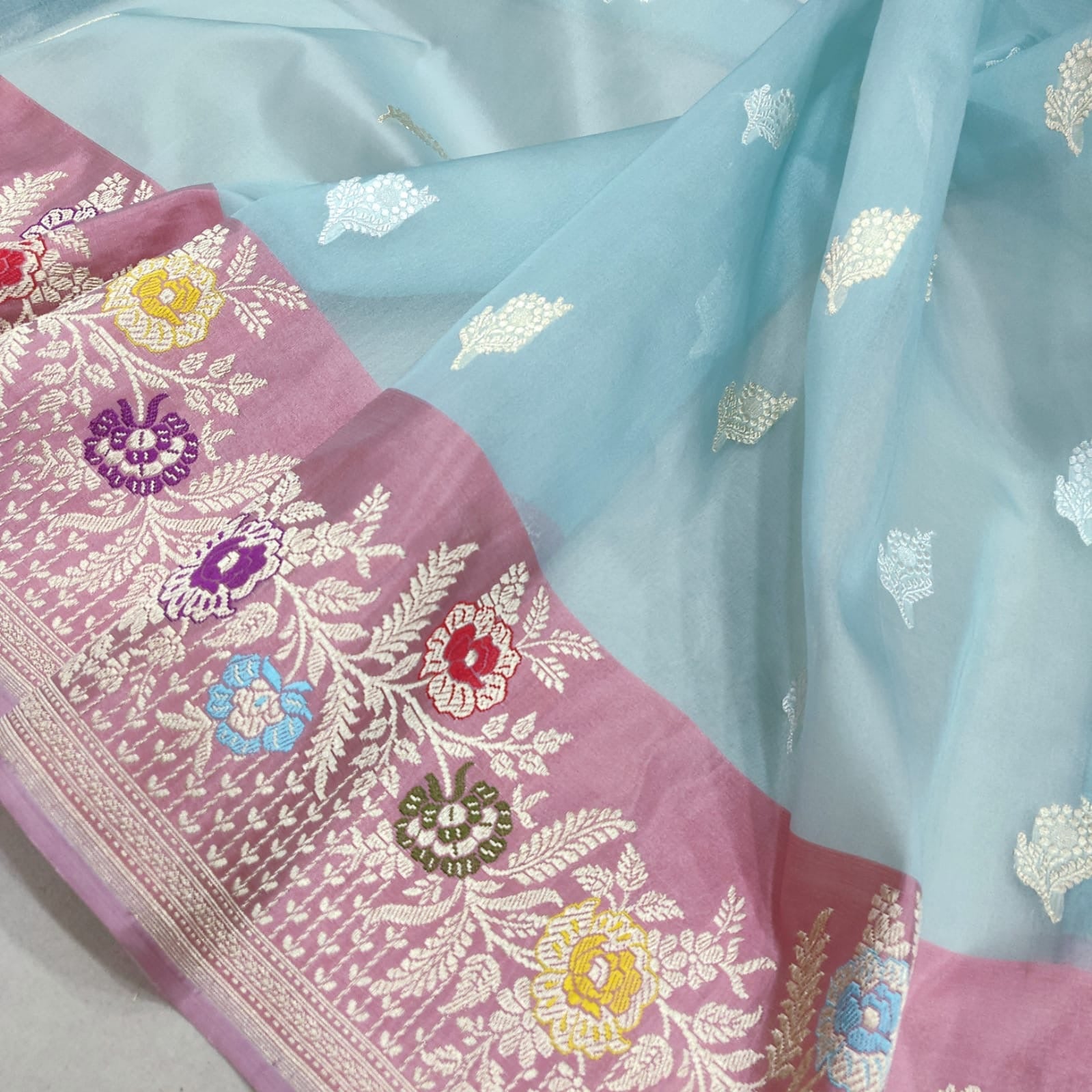 Fazeha handwoven saree Kora silk saree Indian sari - Saffronfashionindia