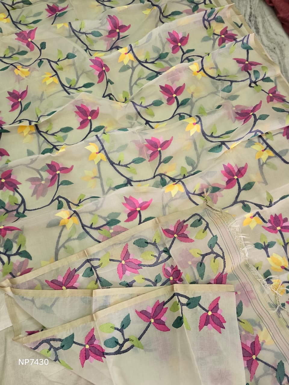 Ramia jamdani saree Tantuj sari blouse handmade sarees SaffronFashion