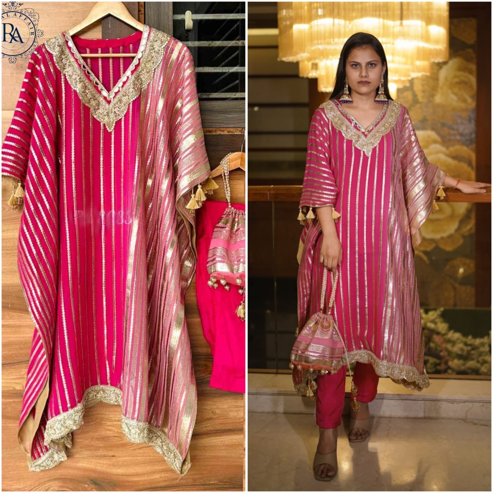 Partywear Kaftan Set Georgette kaftan set SaffronFashion