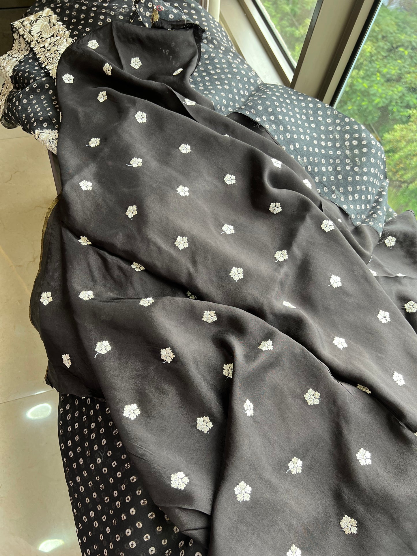 Black Organza Saree parsi inspired border saree blouse - Saffronfashionindia