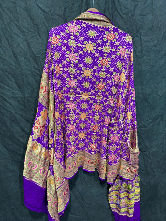 Purple Banarsi dupatta bandhani dupatta Indian dupatta - Saffronfashionindia