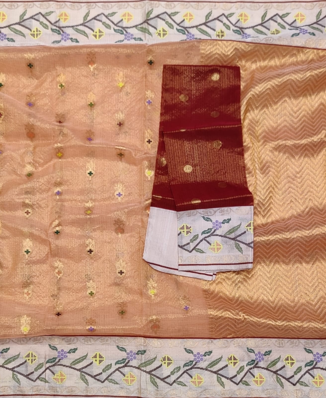 Peachin zari kota saree traditional sarees - Saffronfashionindia