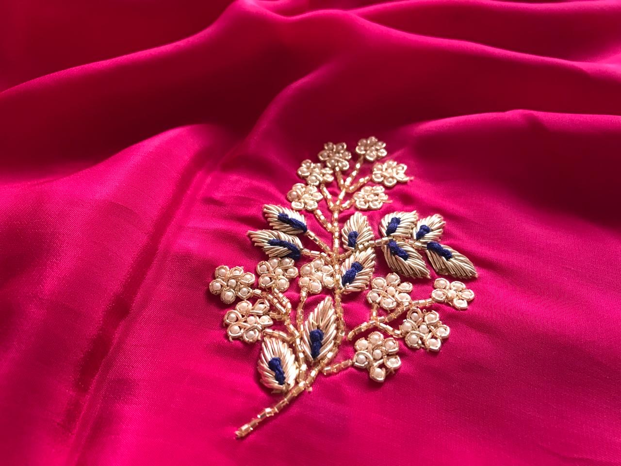 Pink Premium Satin Sarees partywear sarees - Saffronfashionindia