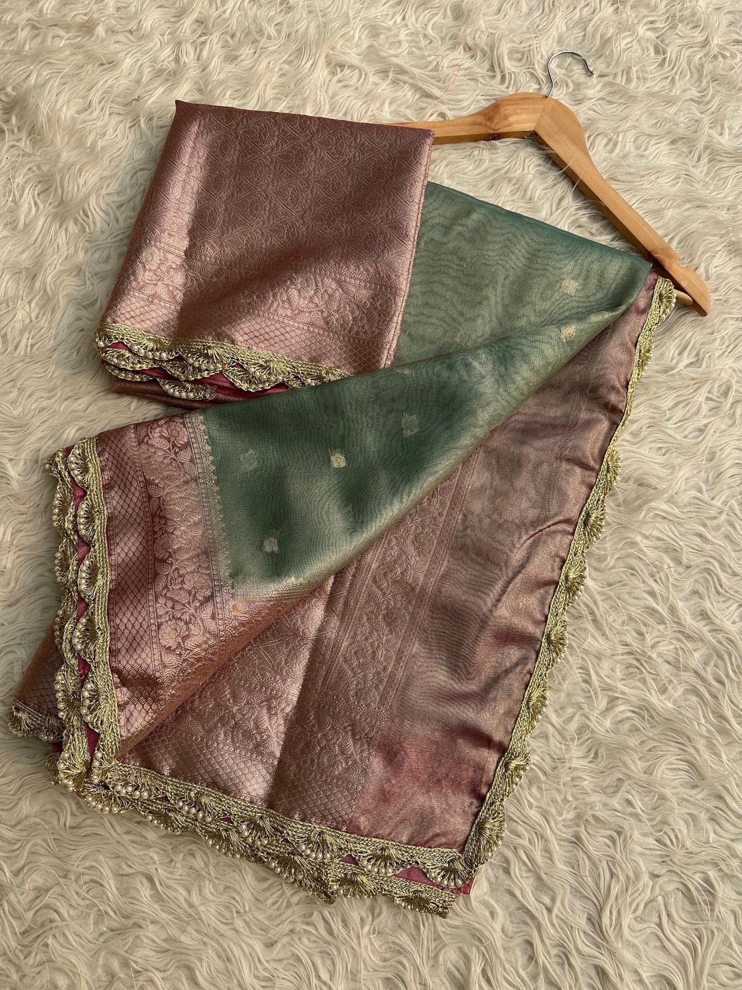 Lamie tissue silk saree Banarsi silk sari blouse Saffronfashionindia