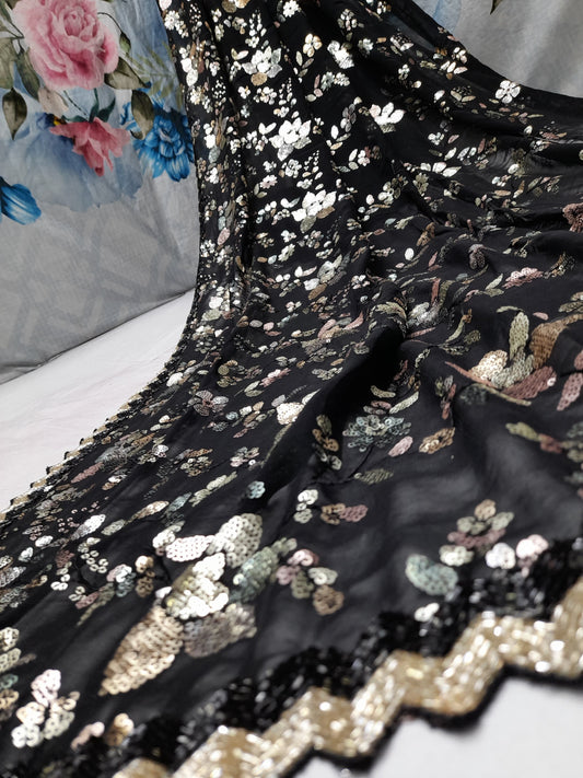 Black sequence saree Partywear sarees SaffronFashion