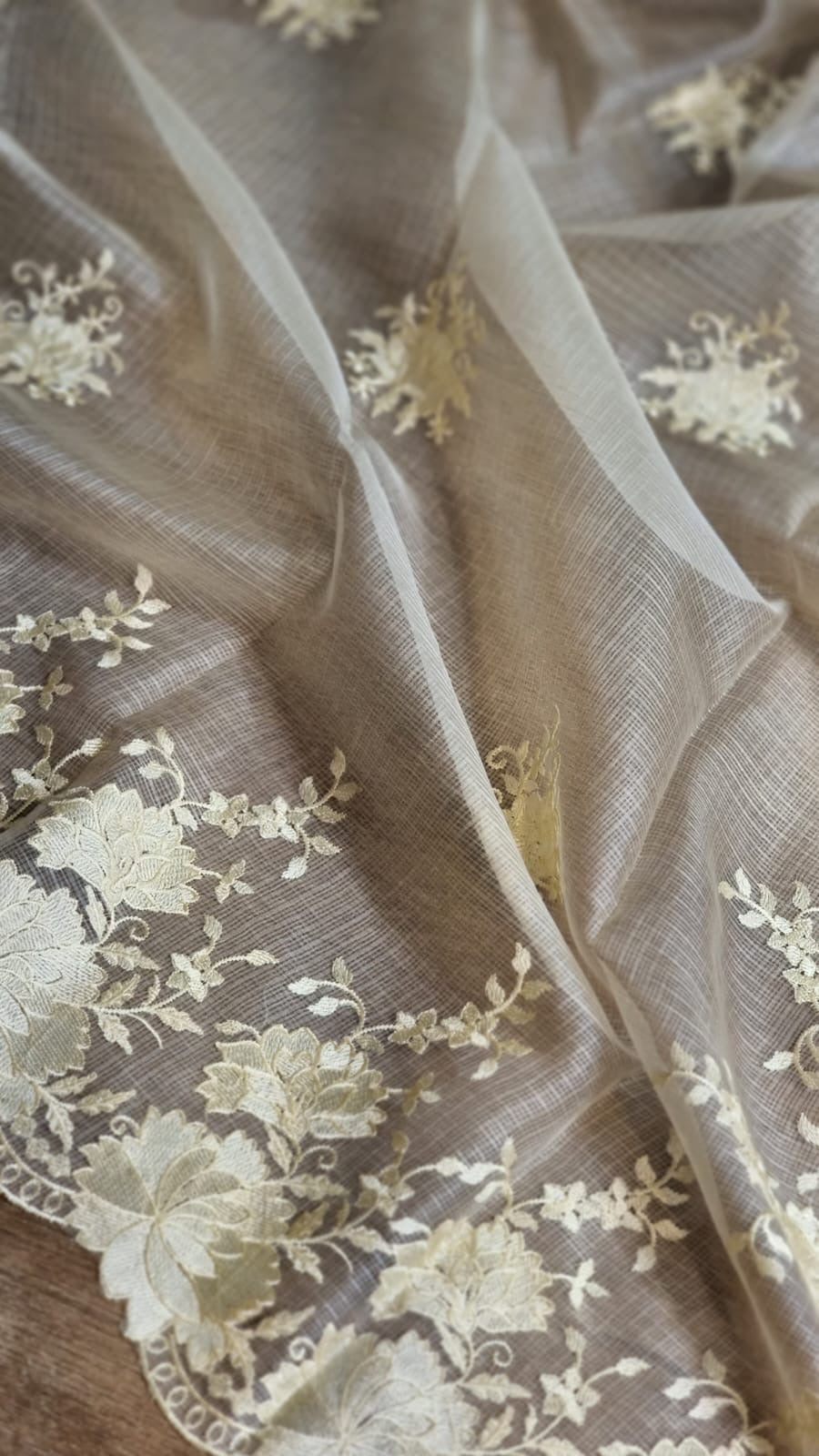 Kota Tussar Embroidery Saree Scalloped sari blouse Saffronfashionindia