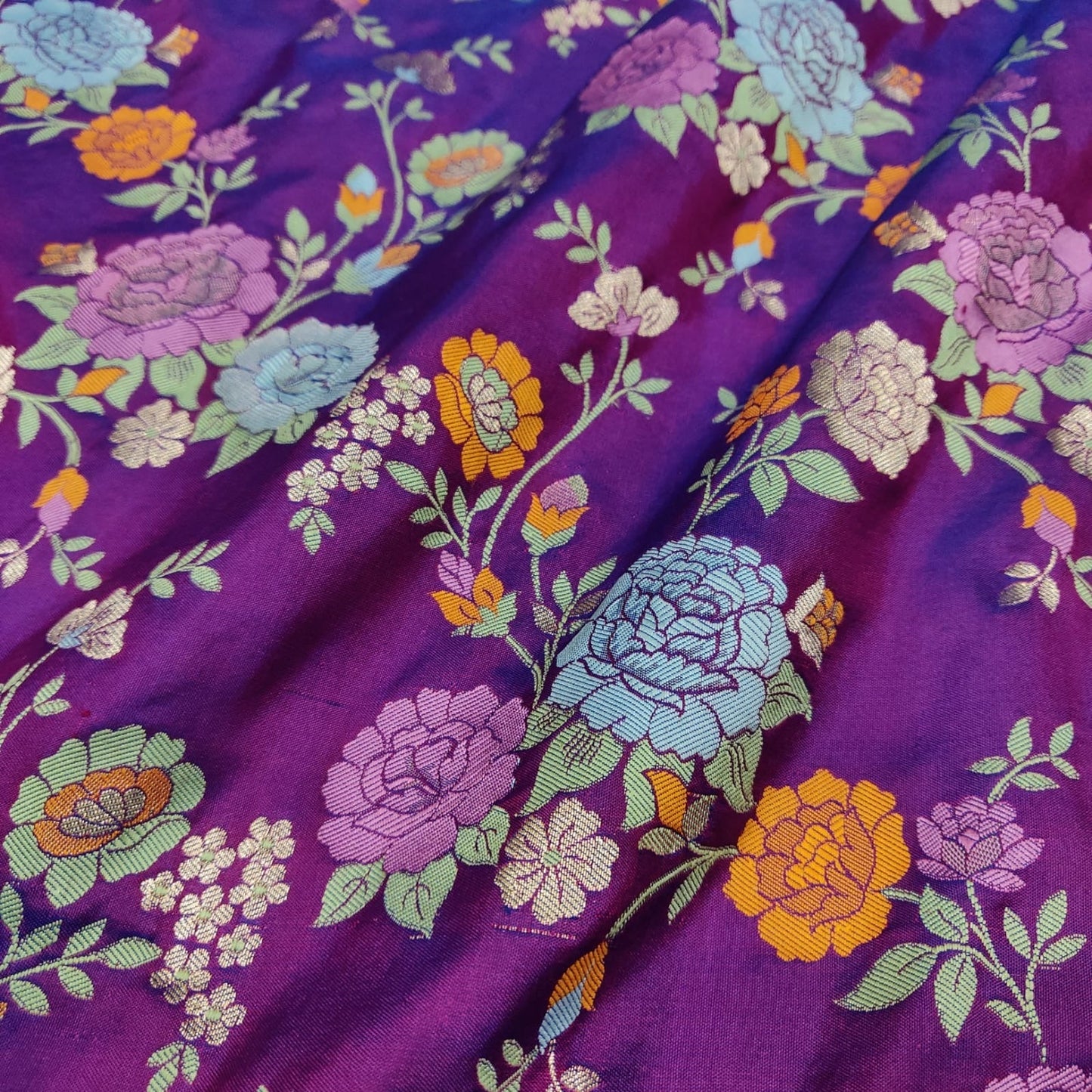 Purple floral katan silk saree handwoven sarees handloom sari SaffronFashion