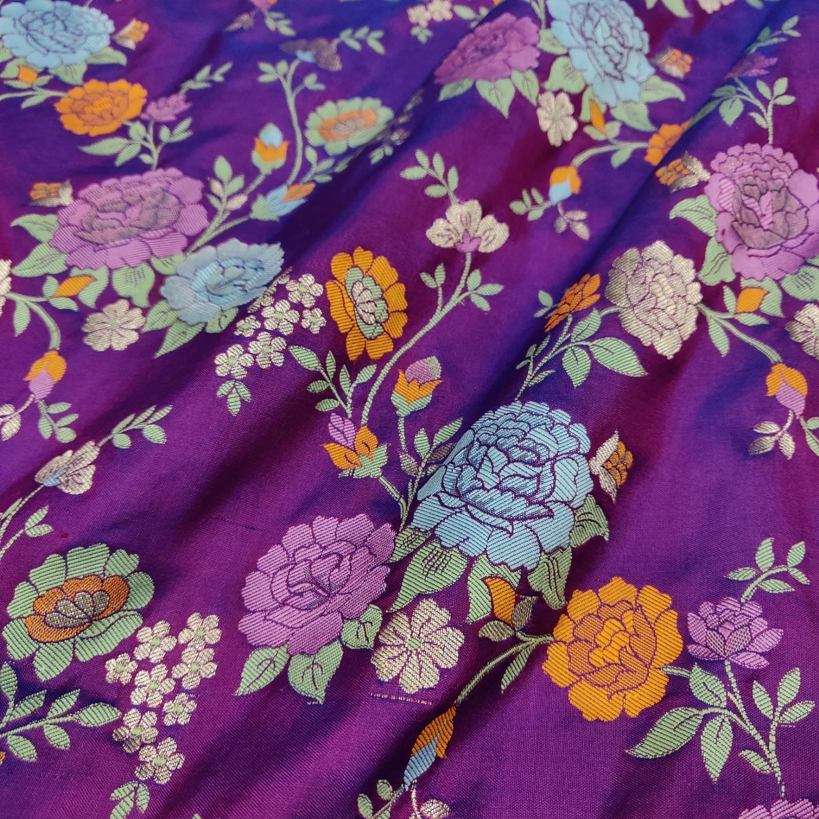 Purple floral katan silk saree handwoven sarees handloom sari SaffronFashion