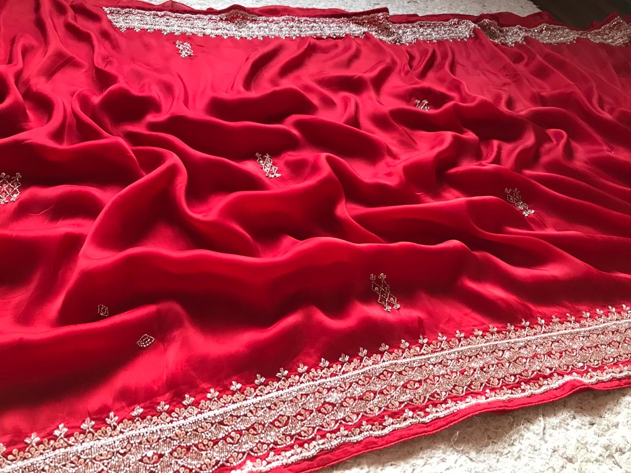 Red Bridal Posh Premium Satin saree - Saffronfashionindia