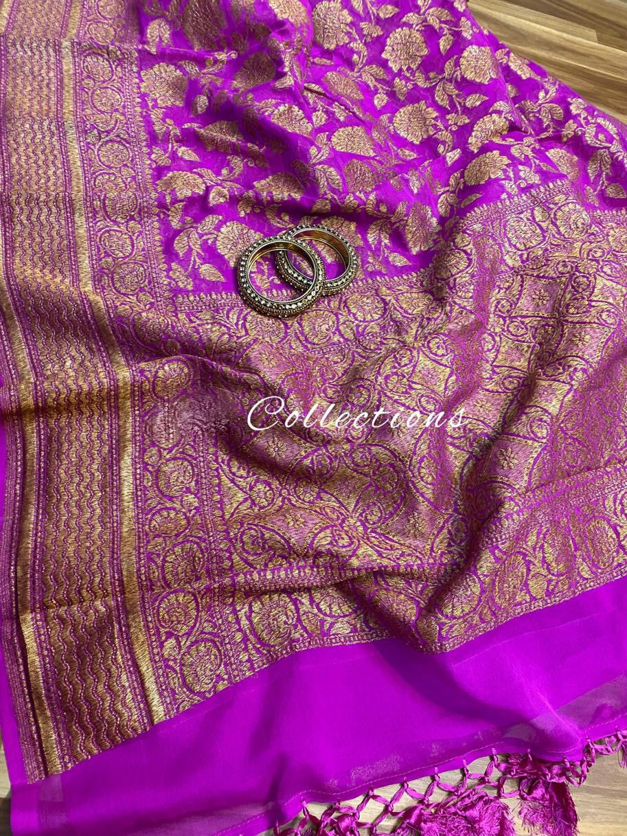 Rivika Gorgette Saree Banarsi Saree weaving Sari - Saffronfashionindia