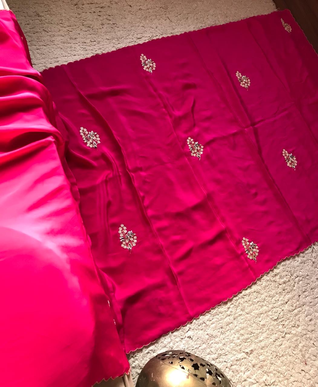 Pink Premium Satin Sarees partywear sarees - Saffronfashionindia