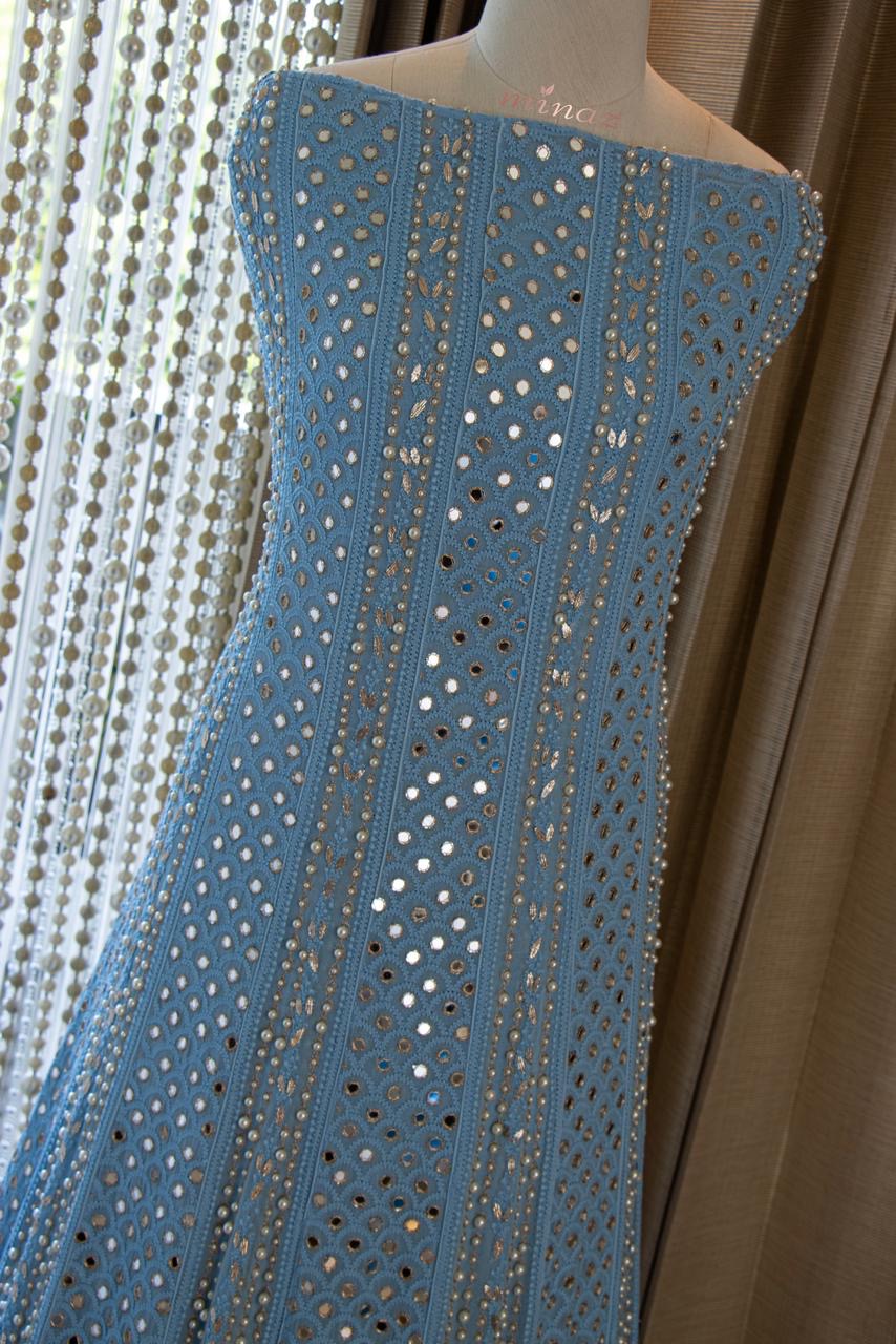 Cruise blue Chikankari Lucknowi Dress - Saffronfashionindia
