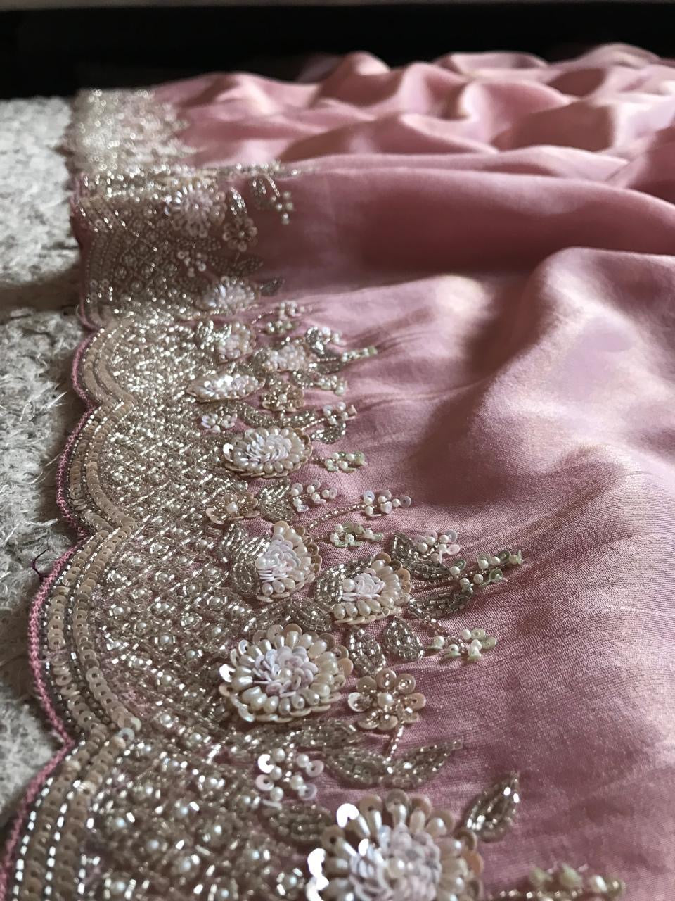 Rose pink premium tissue silk saree Partywear sarees - Saffronfashionindia