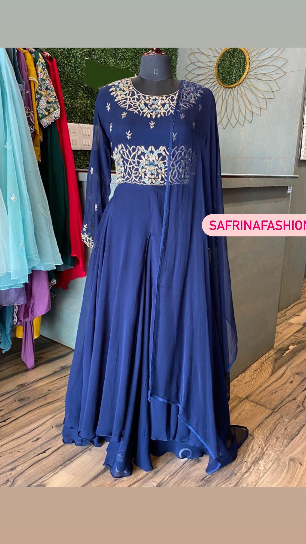 Arni blue gorgette gown - Saffronfashionindia